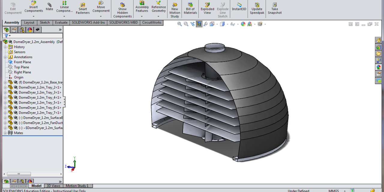 3D Design and Visualisation of Dome dryer v 2.0